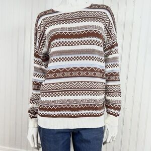 Hollister Brown and White Striped Women's Sweater